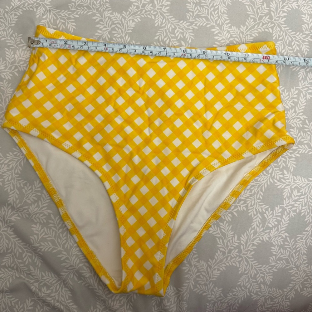 High Waist Gingham Yellow Swim Bottom - Picture 9 of 10